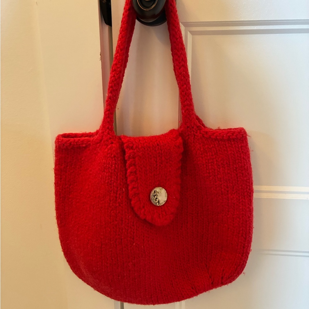 Red Knit Shoulder Bag - Women's Tote